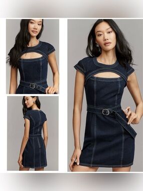 NWT Anthropologie Pilcro Denim Belted Cutout Mini Dress